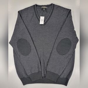 NEW Vintage 90s Style Pronto Uomo Gray Striped Knit Sweater Mens XL Wool Blend